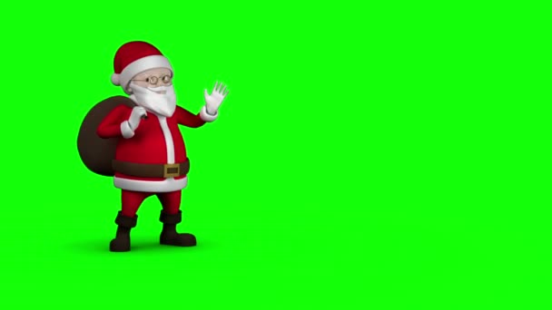 Kreslený Santa procházky na zeleném pozadí — Stock video