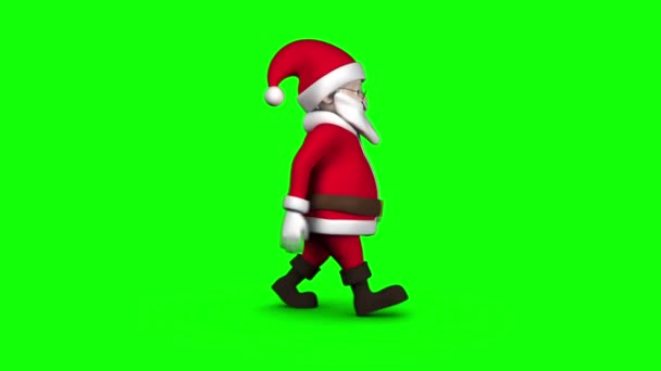 Cartoon Santa lopen op groene achtergrond — Stockvideo