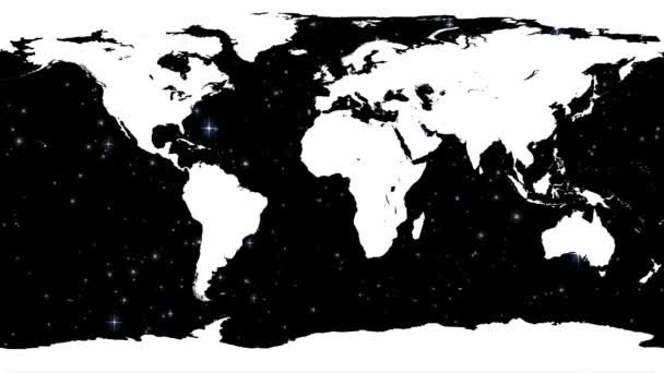 Карта мира на синем мерцающем фоне — стоковое видео