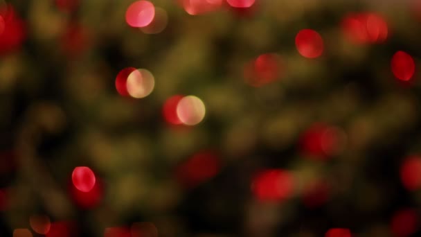 Luces parpadeantes en el árbol de Navidad fuera de foco — Vídeos de Stock