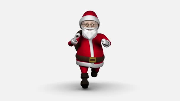 Cartoon Santa in esecuzione su sfondo bianco — Video Stock