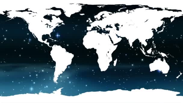 Карта мира на синем мерцающем фоне — стоковое видео