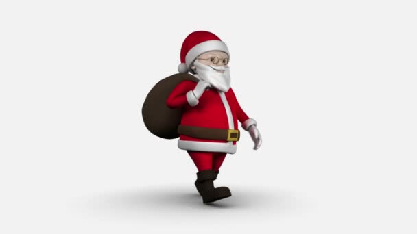 Cartoon Santa andando sobre fundo branco — Vídeo de Stock