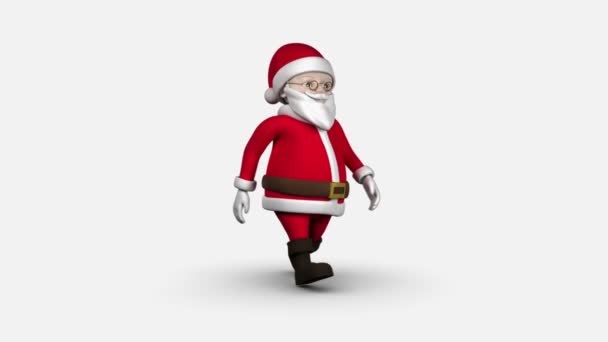 Cartoon Santa andando sobre fundo branco — Vídeo de Stock