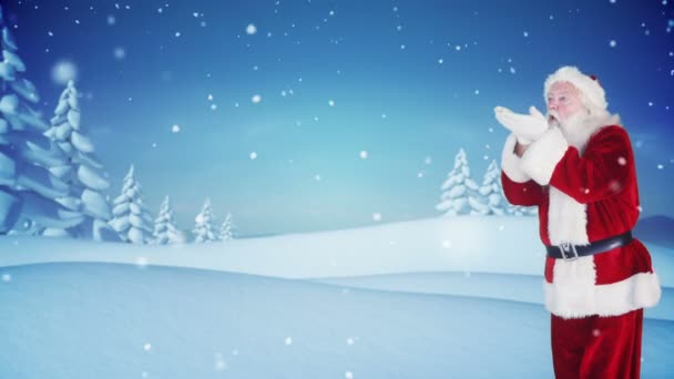 Santa haciendo aparecer un mensaje mágico de Navidad — Vídeos de Stock