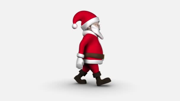 Cartoon Santa walking on white background — Stock Video