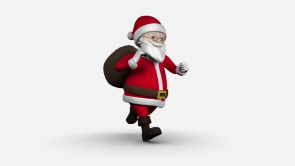 Cartoon Santa walking on white background — Stock Video