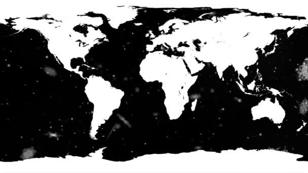 Mappa del mondo sullo sfondo dei fiocchi di neve — Video Stock