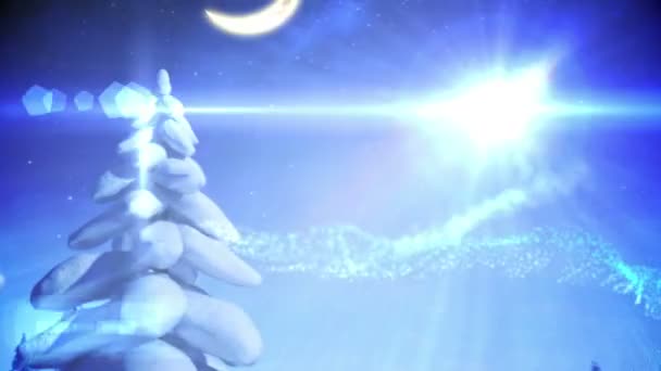 Kar küresi ile sihirli ışıklar içinde kardan adam — Stok video