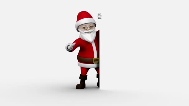 Мультфильм Санта представляет на белом фоне — стоковое видео