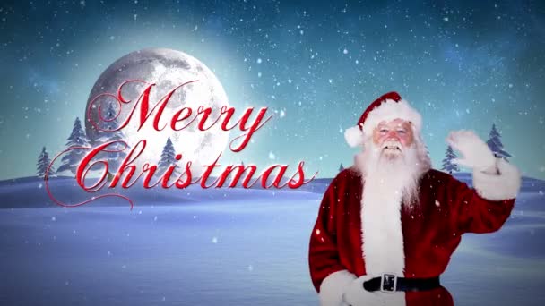 Santa waving at camera with merry christmas message — Stock Video