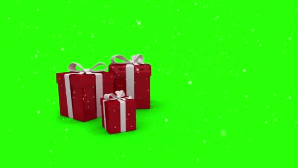 Los regalos rojos de Navidad que aparecen en la pantalla verde — Vídeo de stock