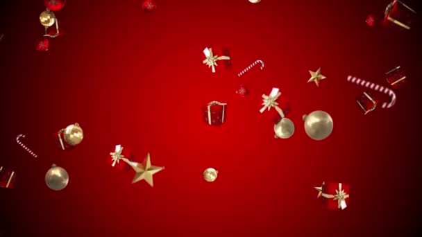 Weihnachtsmann überbringt Geschenke vor festlichem Hintergrund — Stockvideo