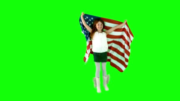 Bambina festiva con bandiera USA — Video Stock