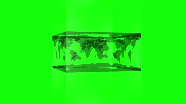 Bloco transparente mostrando mapa do mundo na tela verde — Vídeo de Stock