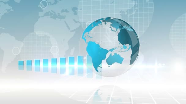 Diagramme à barres bleues montrant la croissance avec globe — Video