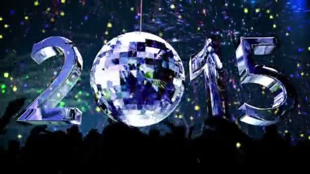 2015 con spinning disco ball — Vídeo de stock