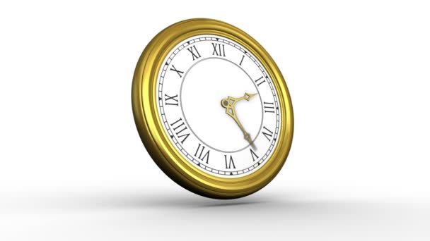 Golden roman numeral clock ticking — Stock Video