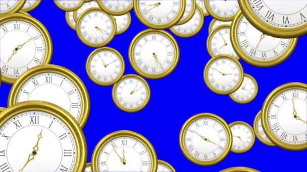 Horloges tombantes sur fond bleu — Video