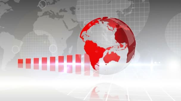 Grafico a barre rosso che mostra la crescita con globo — Video Stock