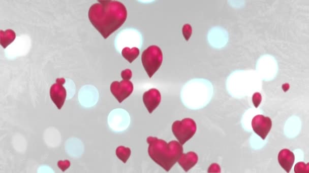 Roze harten drijvende tegen reflecterende achtergrond — Stockvideo