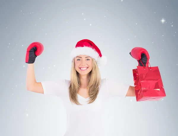 Blonde punching with boxing gloves — Stock Photo, Image