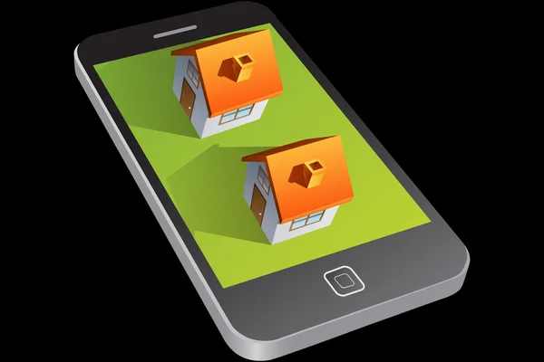 Houses on smartphone against black — Stock Photo, Image