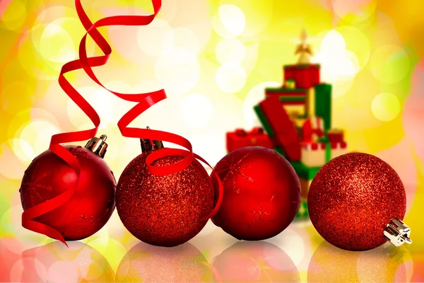 Four red christmas ball decoration — Stock Photo, Image