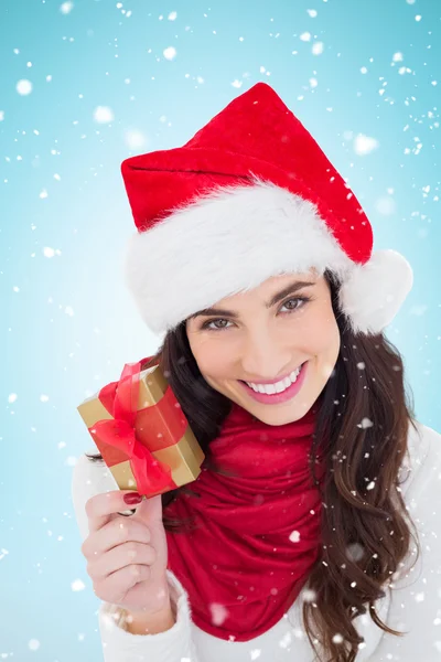 Brunette bedrijf de gift van Kerstmis — Stockfoto