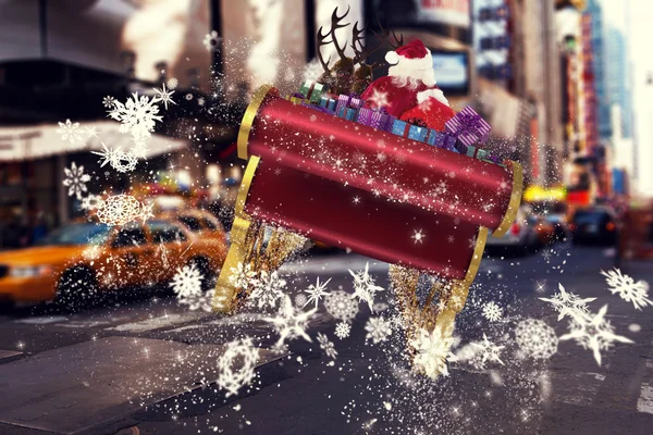 Composite image of santa flying his sleigh — Stock Photo, Image