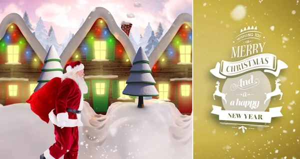 Santa delivery presents to village — Stock Photo, Image