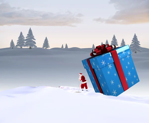 Santa delivering large gift — Stock Photo, Image