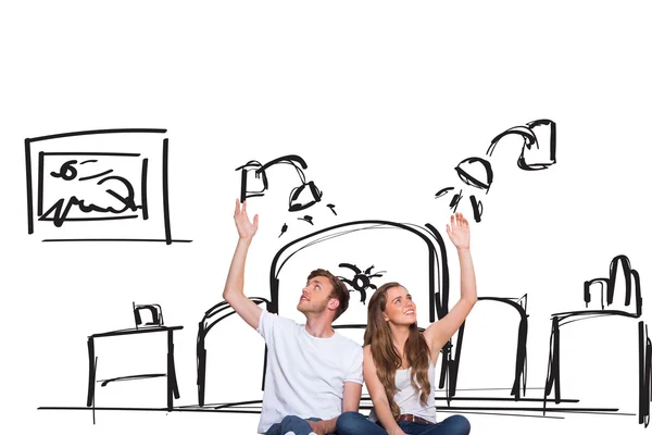 Couple against living room sketch — Stock Photo, Image