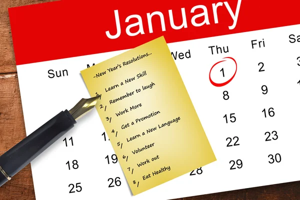 Novoroční rezoluce proti žlutou kartu — Stock fotografie