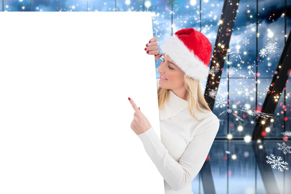 Festive blonde showing poster — Stock Photo, Image
