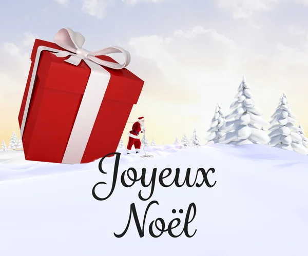 Père Noël offrant un grand cadeau — Photo