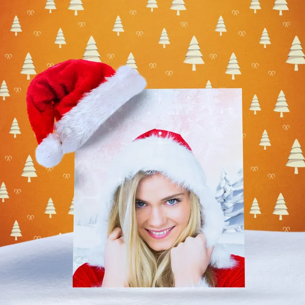 stock image Pretty girl smiling in santa outfit