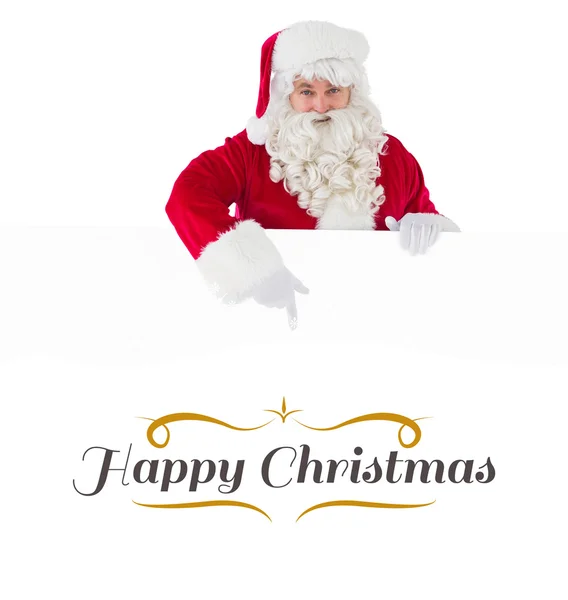 Joyful santa claus presenting sign — Stock Photo, Image