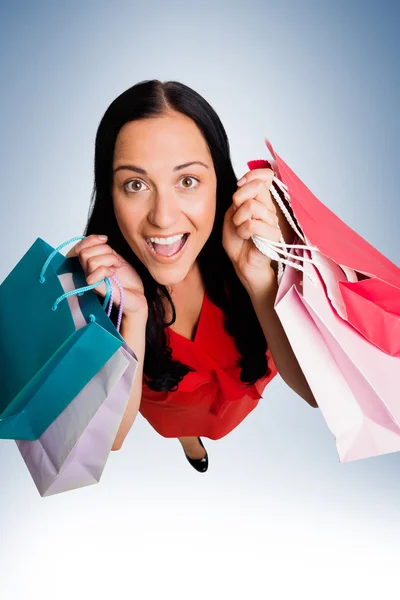 Mujer de pie con bolsas de compras — Foto de Stock