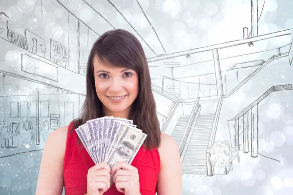 Young woman holding her cash — Stock Photo, Image