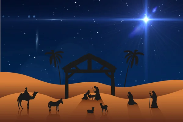 Рождественская сцена против яркой звезды — стоковое фото