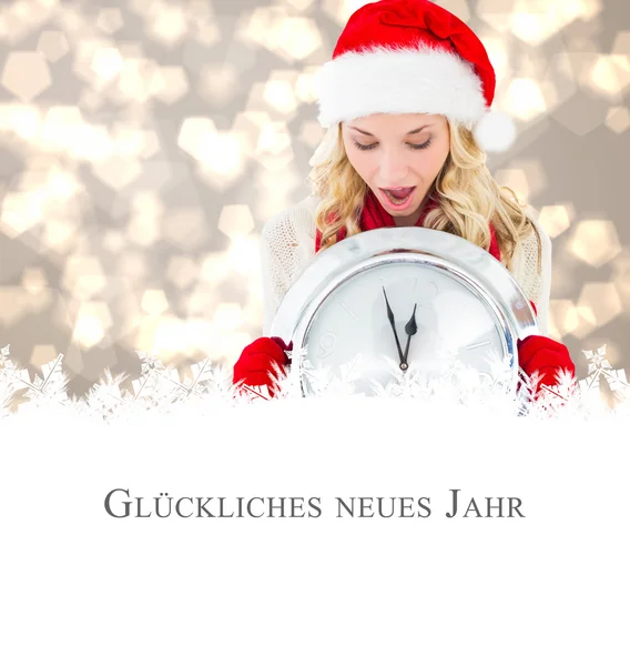 Festive blonde with clock — Stock Photo, Image