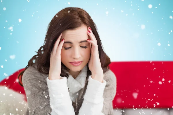 Pretty brunette getting headache — Stock Photo, Image