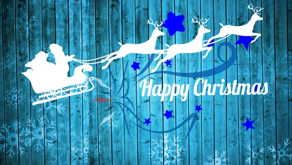 Jultomten och renar mot snowflake mönster — Stockfoto