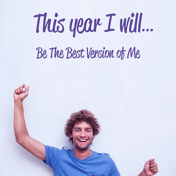 Young man above the inscription — Stock Photo, Image