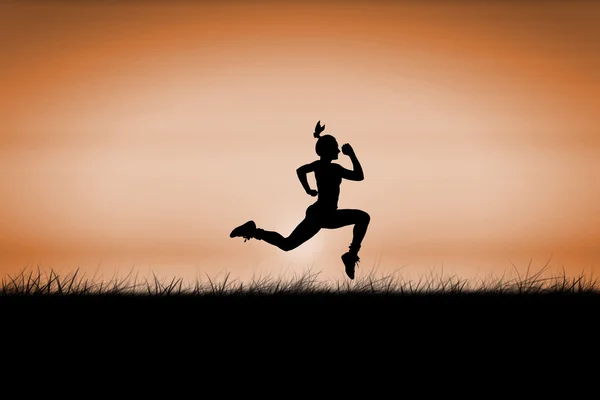 Brunette running against sunrise — Stock Photo, Image