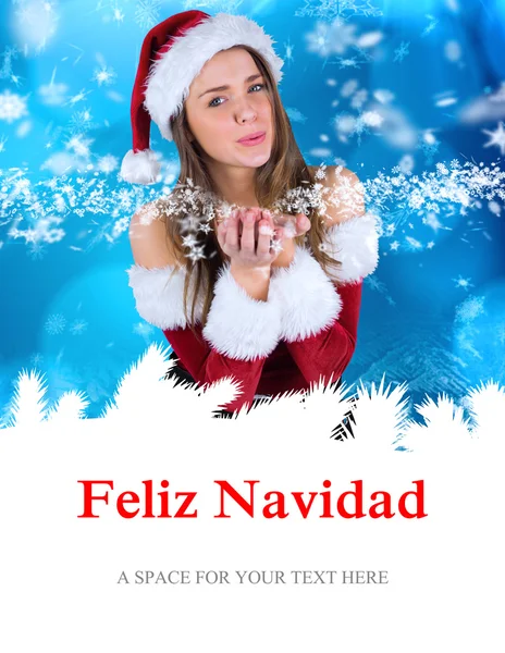 Sexy santa girl blowing over hands — Stock Photo, Image