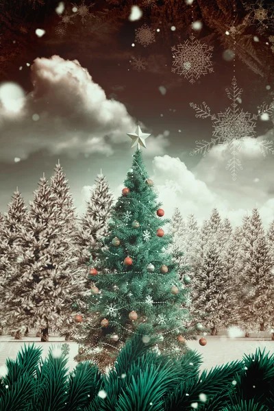 Christmas tree with falling snow — Stock Photo, Image