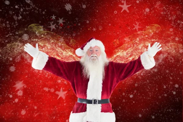 Fröhlicher Weihnachtsmann öffnet seine Arme — Stockfoto