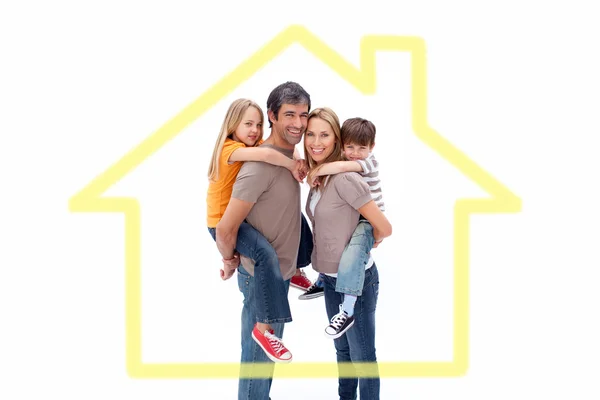 Parents holding their children on backs — Stock Photo, Image